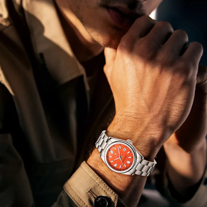 Relogio_De_Pulso_Quartzo_Em_Couro_Imperme_vel_Masculino_Aknight_Laranja Detalhe